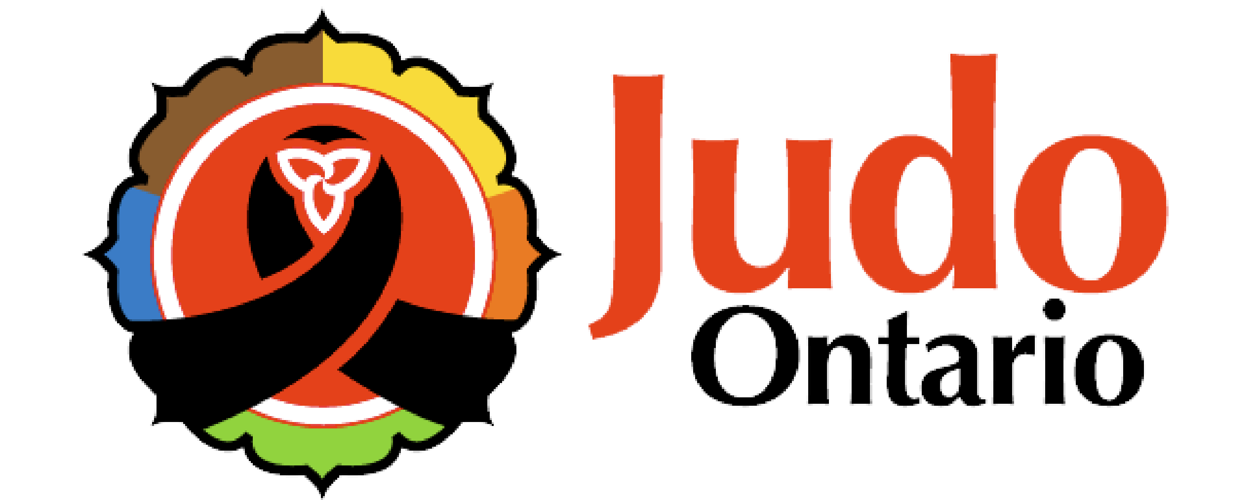 Logo rouge, jaune, orange, vert, bleu, brun et noir de judo Onatario